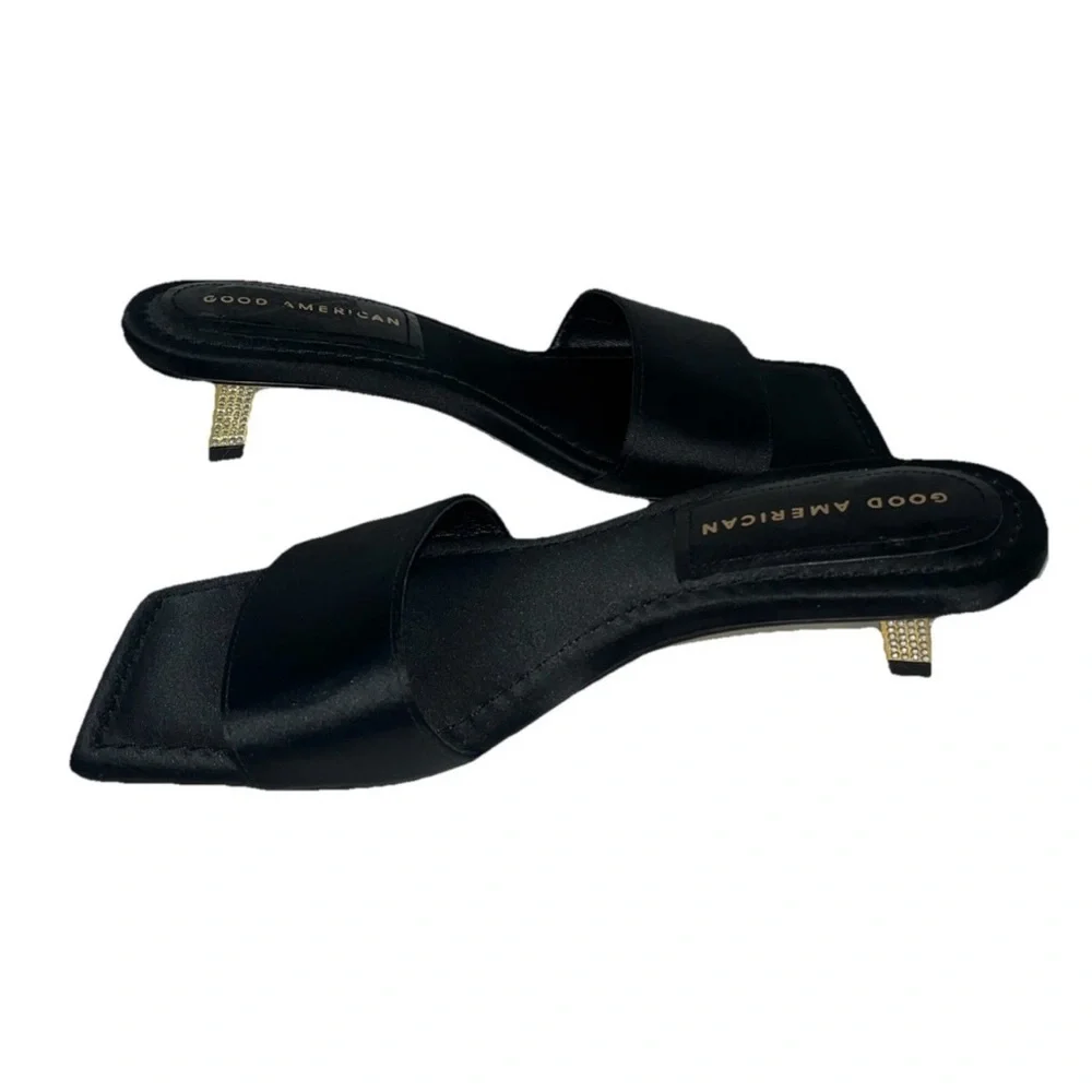 Good American NWOB Kickstand Slide Sandal‎ Mules Black Womens Size 6.5 GA117K-X